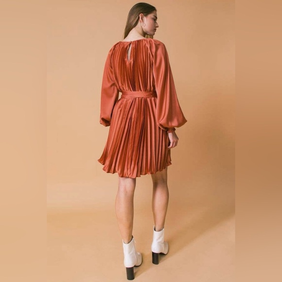 NWT Boutique Grace Pleated Long Sleeve Dress – Rust - Picture 7 of 7